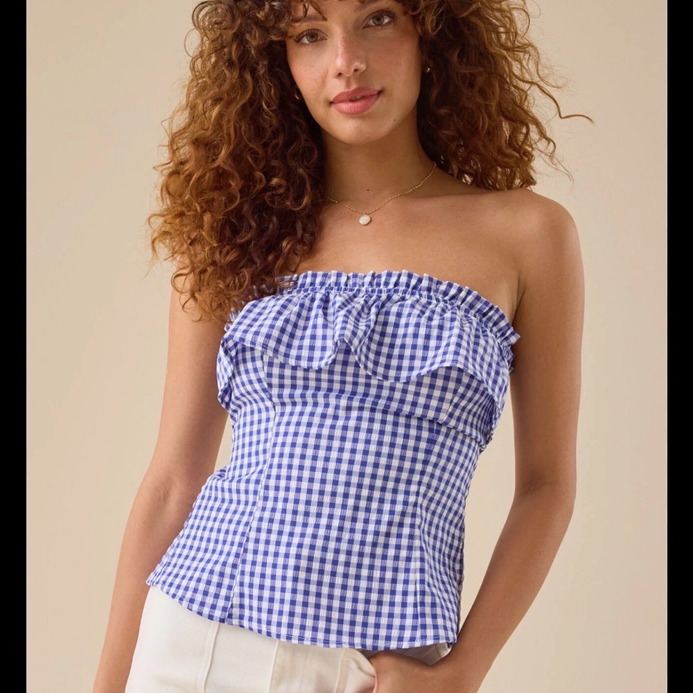 Altar’d State “Dixie” Gingham Open-Back Tube Top in Red and White